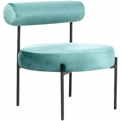 Sedia senza braccioli Seduta rotonda Roll Back Design vintage Rivestimento in velluto Verde Turchese Alpha