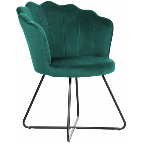 Sedia senza braccioli Seduta rotonda Schienale a conchiglia Design vintage Rivestimento in velluto Nero Lovelock