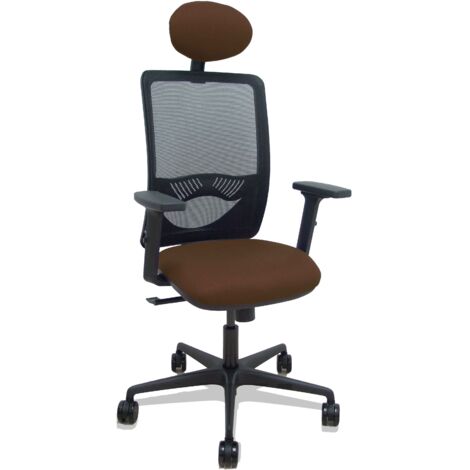 Sedia sincro Zulema in rete nera Seduta in rete marrone scuro Seduta bali 2D Braccioli rotelle 65 mm Poggiatesta