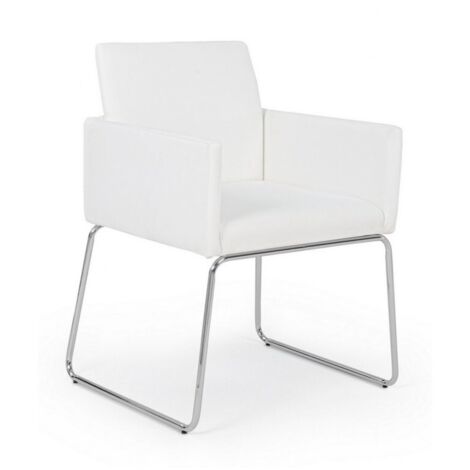 Sedia "Sixty Text" con struttura in acciaio e compensato, per arredo interno con braccioli, 60 x 54 x h 80,5 cm -Bianco / Confezione da 1 pezzo