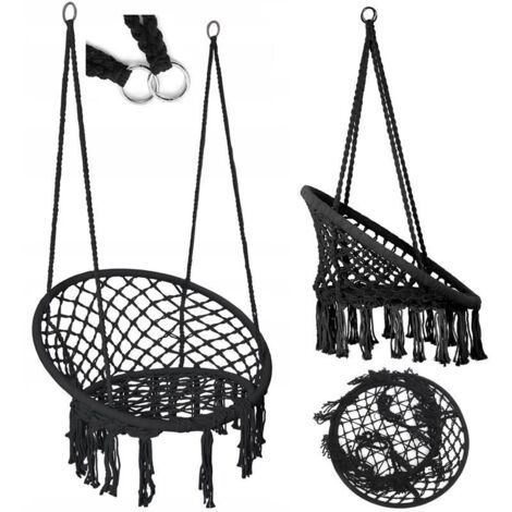 Sedia sospesa a nido di cicogna, stile boho, per casa e giardino, 120 cm, colore nero