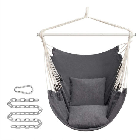 Sedia sospesa comoda seduta a dondolo per la casa con 2 cuscini catena in metallo capacità di carico 150 kg uso interno/esterno soggiorno/camera da letto grigio 120005926