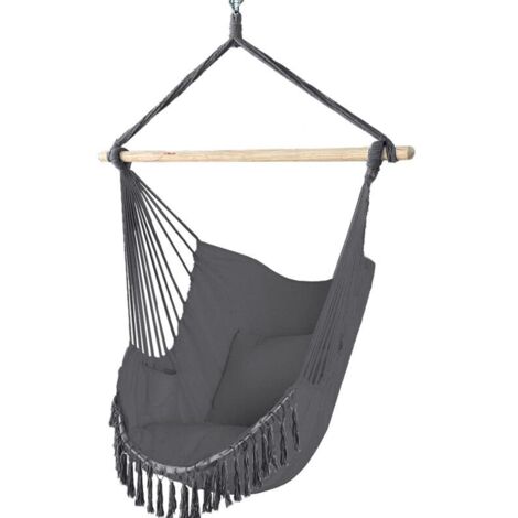Sedia sospesa con 2 cuscini, seduta sospesa, altalena sospesa, amaca da esterno (grigio)