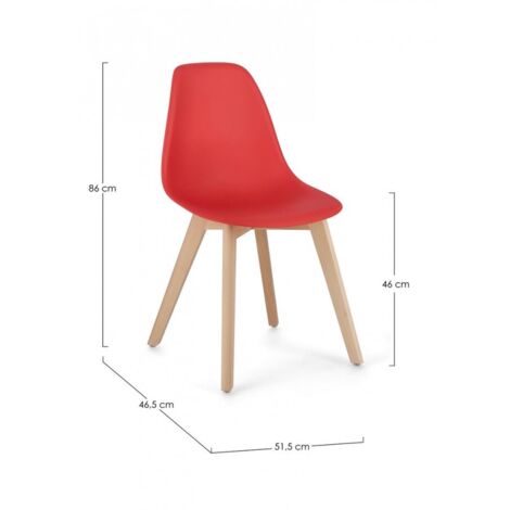 Sedia "System" con gambe in legno di faggio, per arredo interno 51,5 x 46,5 x h 86 cm -Rosso / Confezione da 1 pezzo
