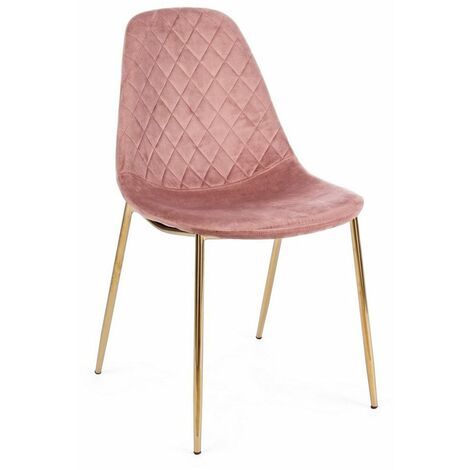 Sedia Terry con gambe in tubolare di acciaio con cromatura dorata, per arredo interno 48 x 55 x h 85 cm -Rosa / Confezione da 4 pezzi