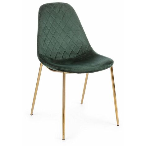 Sedia Terry con gambe in tubolare di acciaio con cromatura dorata, per arredo interno 48 x 55 x h 85 cm -Verde Scuro / Confezione da 4 pezzi