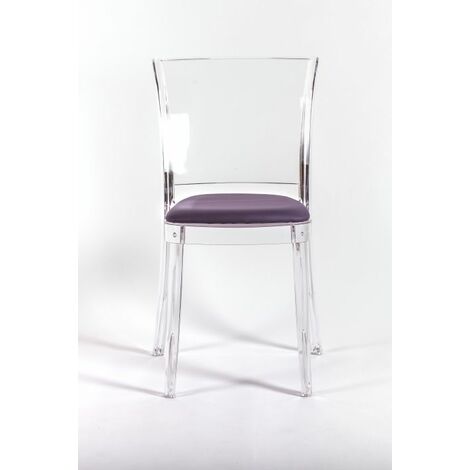 Sedia trasparente con cuscino imbottita Lucienne - ECOPELLE NABUK Colore cuscino Violetto
