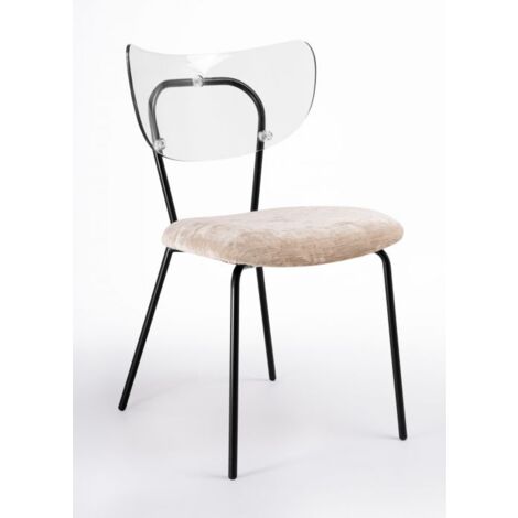 Sedia trasparente velluto imbottita Made in Italy, telaio in metallo NERO spalliera traslucida NEUTRA - SURI - 5 colori COLORE Velluto Beige - Telaio Nero Opaco