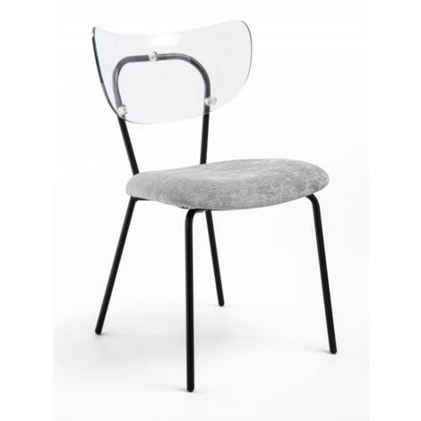 Sedia trasparente velluto imbottita Made in Italy, telaio in metallo NERO spalliera traslucida NEUTRA - SURI - 5 colori COLORE Velluto Grigio - Telaio Nero Opaco