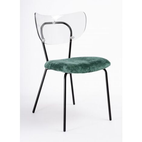 Sedia trasparente velluto imbottita Made in Italy, telaio in metallo NERO spalliera traslucida NEUTRA - SURI - 5 colori COLORE Velluto Verde  - Telaio Nero Opaco