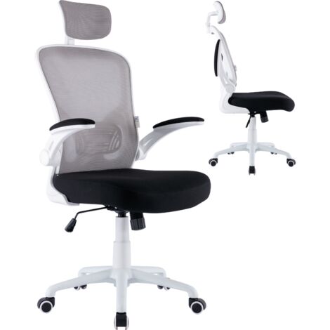 Sedia Ufficio Bianca Girevole Ergonomica Poltrona Scrivania con Braccioli e Poggiatesta - Altezza Regolabile - white