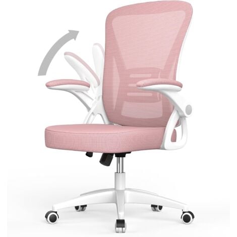 Sedia ufficio ergonomica - bigzzia Sedie da scrivania con braccioli ribaltabili a 90°- Mobili ufficio - Sedute per ufficio con supporto lombare - rosa