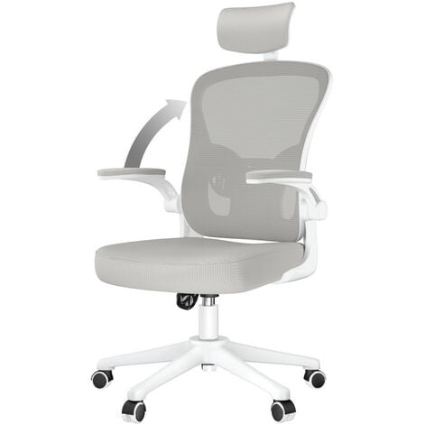 Sedia ufficio ergonomica - bigzzia Sedie da scrivania - con Supporto Lombare e Poggiatesta Regolabile - 90° Bracciolo Regolabile -Poltrona da Studio Ufficio - Grigio