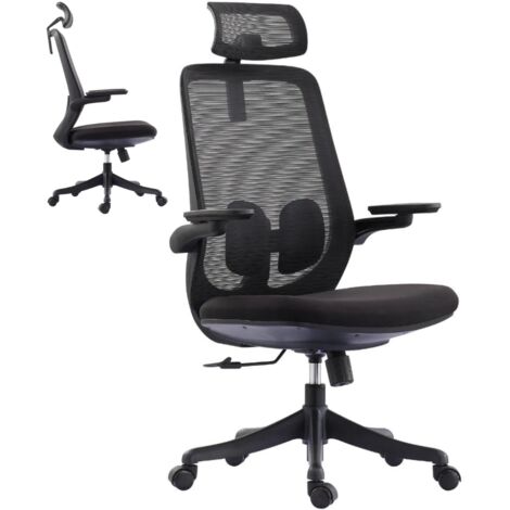 Sedia Ufficio Ergonomica Poltrona Girevole Direzionale, Altezza Poggiabraccia e Poggiatesta Regolabili - Nero