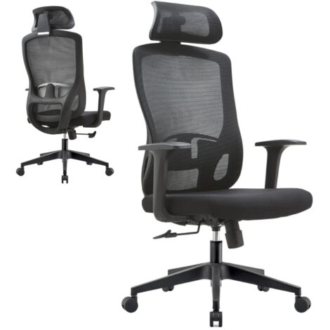 Sedia Ufficio Ergonomica Poltrona Girevole e Direzionale Altezza Regolabile con Braccioli e Poggiatesta - Nero