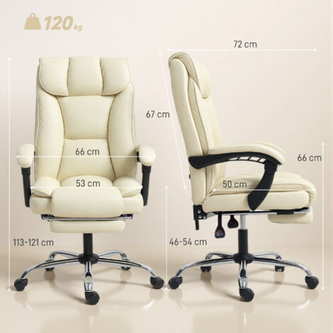 Sedia Ufficio Ergonomica Reclinabile 155° con Poggiapiedi, Sedia Scrivania in Finta Pelle adatta agli Animali con Doppia Imbottitura, Braccioli Imbottiti, Girevole, Altezza Regolabile, Beige