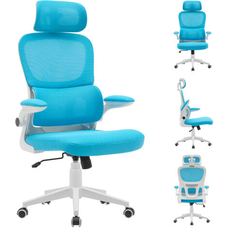 Sedia Ufficio in Tessuto Antisudore Azzurro Bianco Poltrona Scrivania Girevole