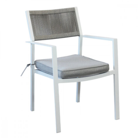 Sedia "Valencia" in alluminio con cuscini per giardino, bar e ristorante -Bianco / Confezione da 2 Pezzi
