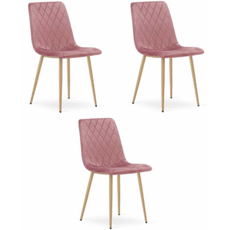 Sedia Valora TURIN velluto rosa gambe in legno design soggiorno x3