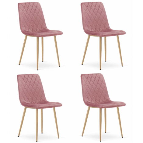 Sedia Valora TURIN velluto rosa gambe in legno design soggiorno x4
