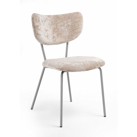 Sedia velluto imbottita Design Moderno qualità Made In Italy - Telaio Metallo GRIGIO velluto pregiato 5 colori - SURI  COLORE Velluto Beige - Telaio Grigio Opaco