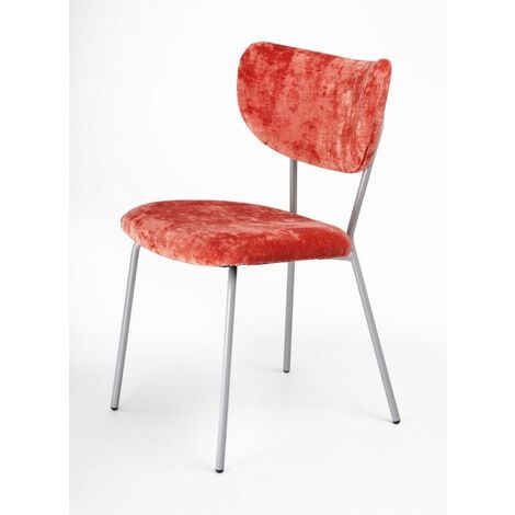 Sedia velluto imbottita Design Moderno qualità Made In Italy - Telaio Metallo GRIGIO velluto pregiato 5 colori - SURI  COLORE Velluto Rosso Rosè - Telaio Grigio Opaco