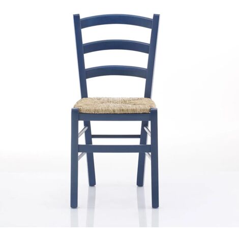 Sedia Venezia con seduta in paglia - Anilina blu 41x45x88 seduta 46