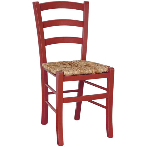 Sedia Venezia in legno di faggio rosso con seduta intrecciata in paglia di riso