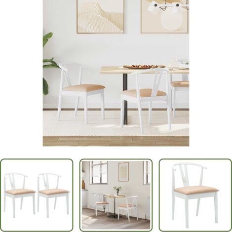 Sedia vintage -  Sedia da pranzo 2 pcs Bianco e marrone Legno di gomma solido