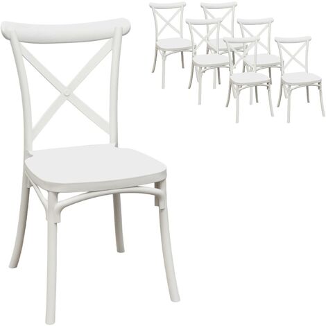 Sedia Vintage x6 Pompei Bianco Ristorante Cross Back Retrò Pub