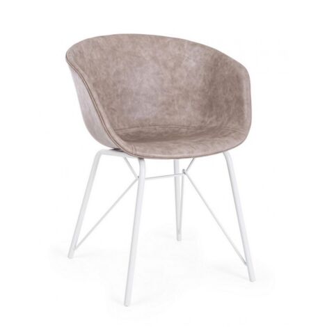 Sedia "Warhol" con gambe in acciaio verniciato a polvere epossidica, per arredo interno 59 x 54,5 x h 80 cm -Bianco / Beige / Confezione da 1 pezzo