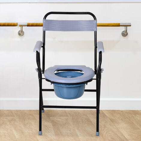Sedia WC Pieghevole con Vaso Rimovibile per Anziani e Disabili in Tubi di Ferro e Plastica 52 x 50 x 75cm