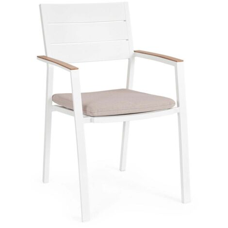 Sedia "Zelmar" struttura in alluminio con cuscino per interni ed esterni -Bianco / Confezione da 4 Pezzi