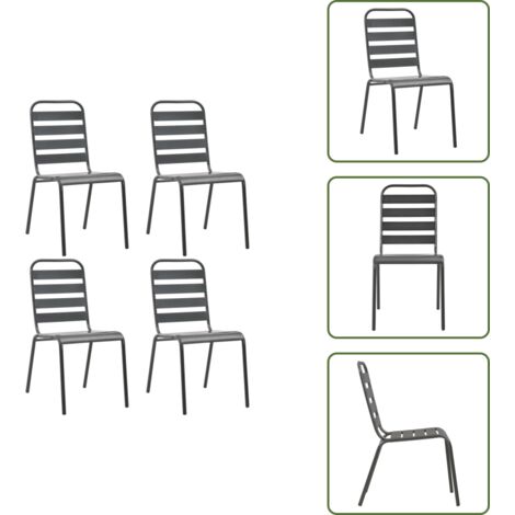 Sedie a doghe - vidaXL Sedie da Esterno 4 pz Design a Doghe in Acciaio Grigio Scuro - Sedie in acciaio