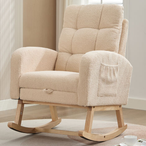 Sedie a dondolo Imbottita 132x50x99cm poggiapiedi telescopico moderno beige Poltrona relax per soggiorno camera da letto vivaio