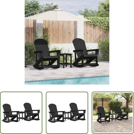 Sedie a dondolo -  Set Lounge da Giardino 3 pcs Nero HDPE