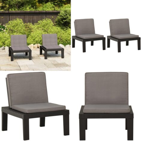 Sedie a Sdraio da Giardino con Cuscini 2 pz in Plastica Grigio - Sedie a sdraio - Cuscini per seduta