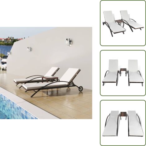 Sedie a sdraio - vidaXL Lettini Prendisole con Tavolino in Polyrattan Marrone - Lettini con tavolino