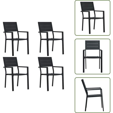 Sedie all'aperto - vidaXL Sedie da Giardino 4 pz Nere in HDPE Aspetto Legno - Sedie in acciaio