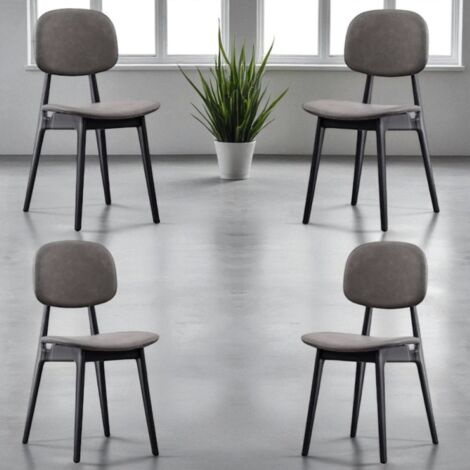 Sedie ATENA imbottite in ecopelle grigio con gambe nere per soggiorno Set 4