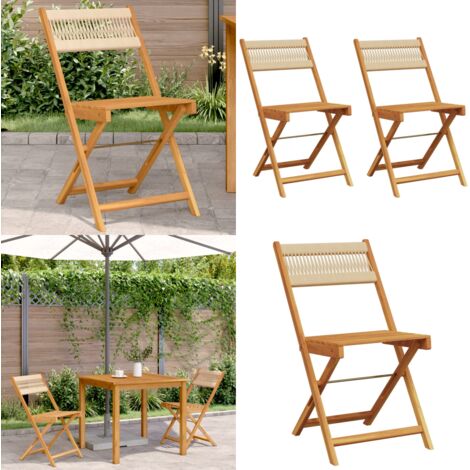 Sedie Bistrò 2pz Beige in Legno Massello di Acacia e Corda - Legno massello di acacia - Sedie da esterno