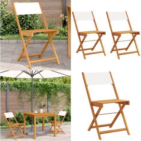 Sedie Bistrò 2pz Bianco Crema Legno Massello Acacia e Tessuto - Sedie da esterno - Sedie in legno acacia