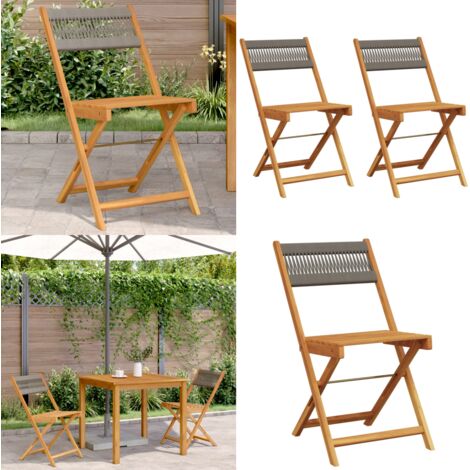 Sedie Bistrò 2pz Grigie in Legno Massello di Acacia e Corda - Legno massello di acacia - Sedie da esterno