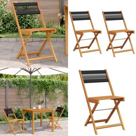 Sedie Bistrò 2pz Nere Legno Massello di Acacia e Corda - Legno massello di acacia - Sedie da giardino