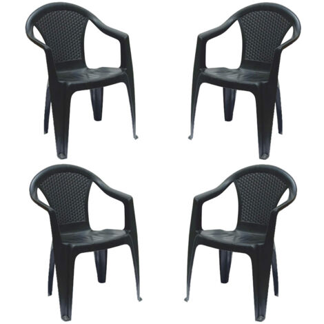 Sedie con braccioli in resina antracite effetto rattan set 4 Poltrone seduta per interno esterno terrazza giardino pub bar hotel
