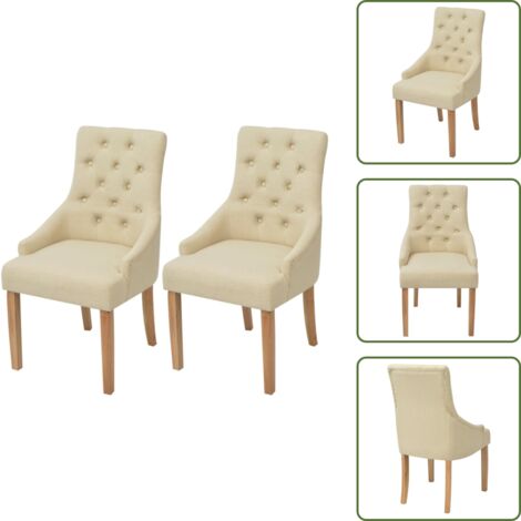 Sedie con braccioli - vidaXL Sedie da Pranzo 2 pz Crema in Tessuto - Sedie in legno