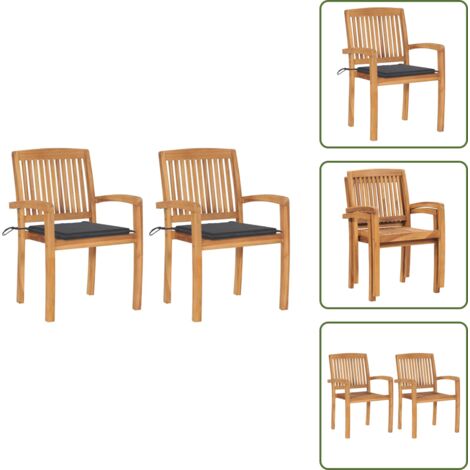 Sedie con cuscini - vidaXL Sedie da Giardino 2 pz con Cuscini Antracite Massello di Teak - Sedie impilabili