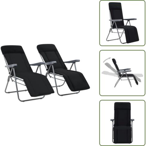 Sedie con cuscino - vidaXL Sedie da Giardino Pieghevoli con Cuscino 2 pz Nere - Sedie con poggiapiedi