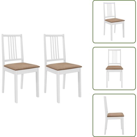 Sedie con cuscino - vidaXL Sedie da Pranzo con Cuscini 2 pz Bianche in Legno Massello - Sedie da pranzo in legno