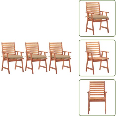 Sedie con cuscino - vidaXL Sedie da Pranzo da Esterni con Cuscini 3 pz Massello di Acacia -